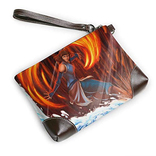 JHGFG Legend Korra Embrague de Cuero Bolso Monedero Tarjeta telefónica con Cremallera Cinturón Muñeca Señoras Pulseras de Cuero Embrague de Cuero para Hombre Embragues de Piel de Vaca Real Monederos