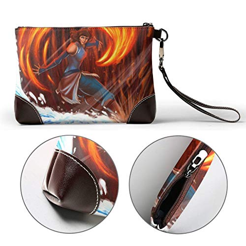 JHGFG Legend Korra Embrague de Cuero Bolso Monedero Tarjeta telefónica con Cremallera Cinturón Muñeca Señoras Pulseras de Cuero Embrague de Cuero para Hombre Embragues de Piel de Vaca Real Monederos