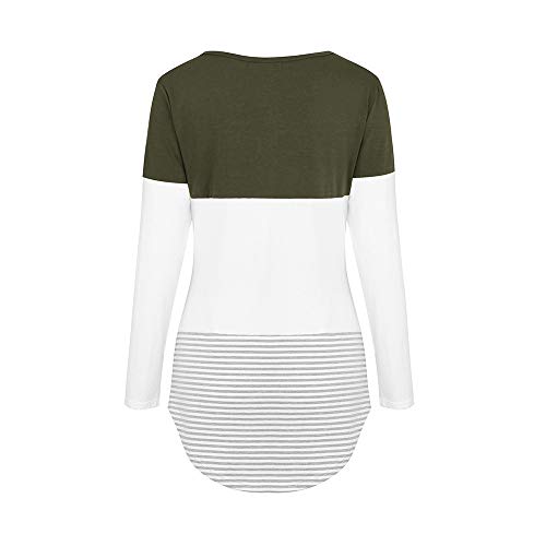JiaMeng Camisas Mujer, Nuevo Blusas para Mujer Camiseta Tops elásticas de Manga Larga a Rayas de Manga Larga Diaria Blusas(Ejercito Verde,XL)
