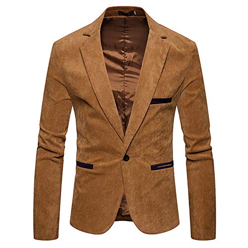 JiaMeng Hombre Invierno Chaqueta de Traje de Chaqueta de Manga Larga de Pana de otoño Casual de Color marrón Claro Chaquetas Acolchado(Caqui,M)