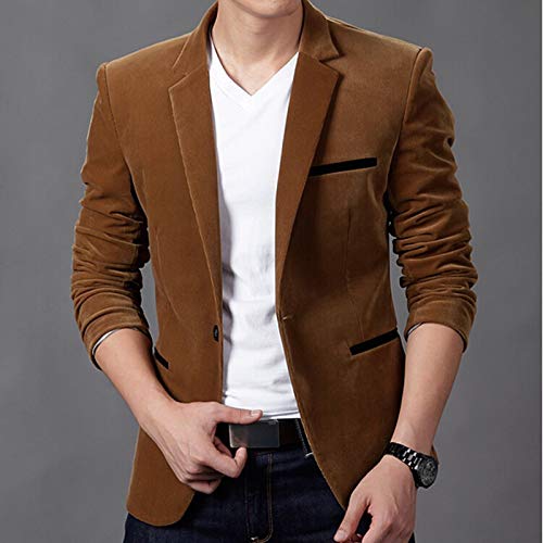 JiaMeng Hombre Invierno Chaqueta de Traje de Chaqueta de Manga Larga de Pana de otoño Casual de Color marrón Claro Chaquetas Acolchado(Caqui,M)