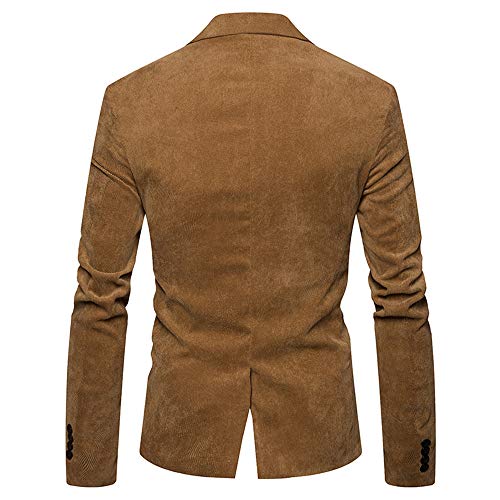JiaMeng Hombre Invierno Chaqueta de Traje de Chaqueta de Manga Larga de Pana de otoño Casual de Color marrón Claro Chaquetas Acolchado(Caqui,M)