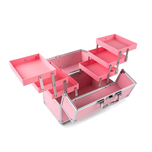 JIANGU - Caja de Maquillaje de 3 Capas, Grande, para esmaltes de uñas, Joyas, Maquillaje, Caja de Maquillaje de Belleza, Espacio Extra Grande, Rosered, Large 100.00watts