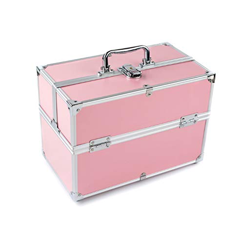 JIANGU - Caja de Maquillaje de 3 Capas, Grande, para esmaltes de uñas, Joyas, Maquillaje, Caja de Maquillaje de Belleza, Espacio Extra Grande, Rosered, Large 100.00watts