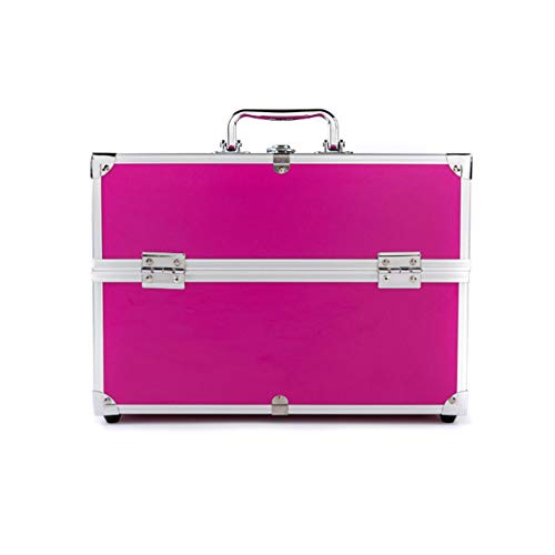JIANGU - Caja de Maquillaje de 3 Capas, Grande, para esmaltes de uñas, Joyas, Maquillaje, Caja de Maquillaje de Belleza, Espacio Extra Grande, Rosered, Large 100.00watts