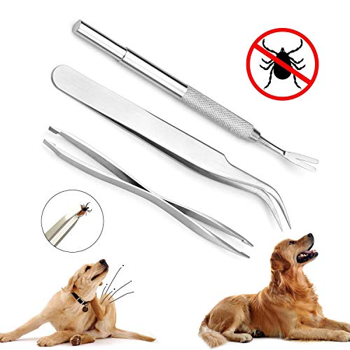 JIASHA Herramientas de Kit para Quitar Garrapatas Kit de Pinzas de Garrapatas de Acero Inoxidable en Caja de Almacenamiento ，para Perro/Gato/Hombre