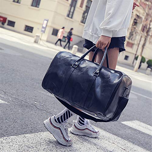 JIER Bolsa de Viaje Fin De Semana para Hombre Maleta de Cuero Genuino Grande Gimnasio Equipaje de Cabina de Mano Travel Duffle (Vino Tinto)