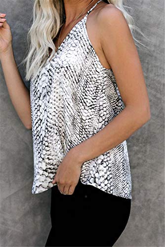 JIER Liquidación Mujeres Sin Mangas Un Hombro Crop Top Animal Print Verano Sexy Tank Blusa Camisas (Blanco,S)