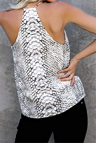 JIER Liquidación Mujeres Sin Mangas Un Hombro Crop Top Animal Print Verano Sexy Tank Blusa Camisas (Blanco,S)