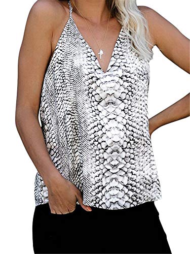 JIER Liquidación Mujeres Sin Mangas Un Hombro Crop Top Animal Print Verano Sexy Tank Blusa Camisas (Blanco,S)