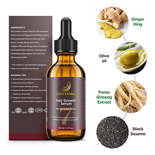 JIM'S STORE Sérum de Crecimiento del Cabello,Aceite para Crecimiento del Cabello Acelerar el Crecimiento del Cabello Estimula el Crecimiento Cabello para Hombres y Mujeres（60ML）