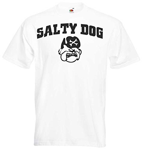 JINTORA Camiseta T-Shirt - Hombre Blanco - tamaño S - Perro Salado - JDM/Die Cut - para Fiesta Carnaval Carnaval Laboral Deportes