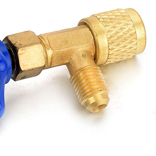Jinyang Herramienta Azul Metal Válvula Abrebotellas 1/4 SAE Conector Dispensador de Refrigerante Válvula Abrebotellas for R22 R134a R410A Jinyang