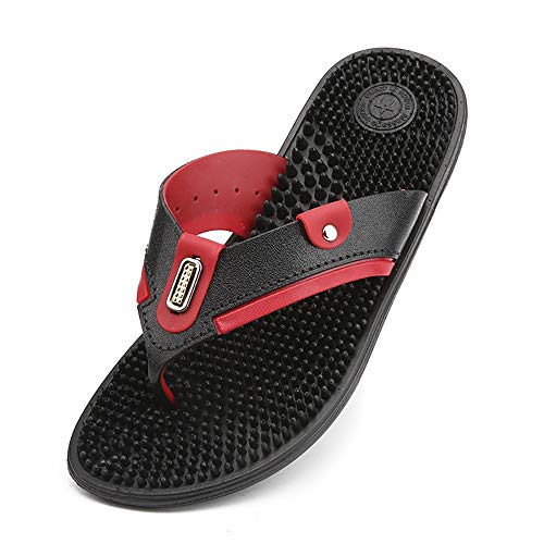 JiuRui Sandalias Casuales, Tanga Sandalias de Las Chancletas for los Hombres, Sole Masaje Ligero Pantuflas, Cuero de la PU cómodo Antideslizante Zapatos de la Playa (Color : Red, Size : 39 EU)