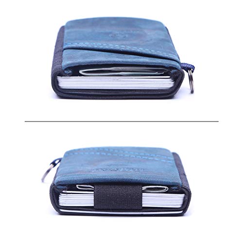 JIVANER Ultra Slim: Cartera Hombre de Piel Azul - Cartera Minimalista - Tarjetero RFID Bloqueo - Billetera Monedero pequeña y Delgada - Mini portamonedas de diseño y Elegante