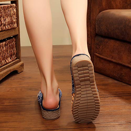 JLCP Zuecos y Mulas de Lino para Mujer, Sandalias Transpirables Bordadas Zapatillas de Exterior Bordadas Zapatos de Playa Antideslizantes y antitranspirantes,Rojo,39