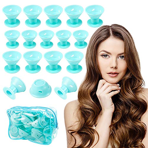 Joeyer 40 Pcs Rulos para el Pelo de Silicona, Sin Calor Sin Clip Rulos Magicos Cabello Largo, 20 Grandes + 20 Pequeños Flexibles Rizador Pelo (BLUE)