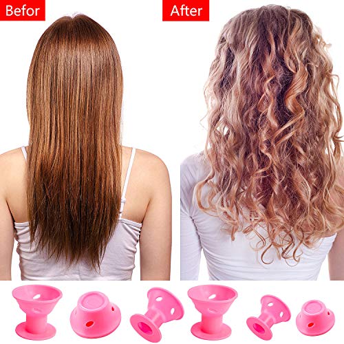 Joeyer 40 Pcs Rulos para el Pelo de Silicona, Sin Calor Sin Clip Rulos Magicos Cabello Largo, 20 Grandes + 20 Pequeños Flexibles Rizador Pelo (PINK)