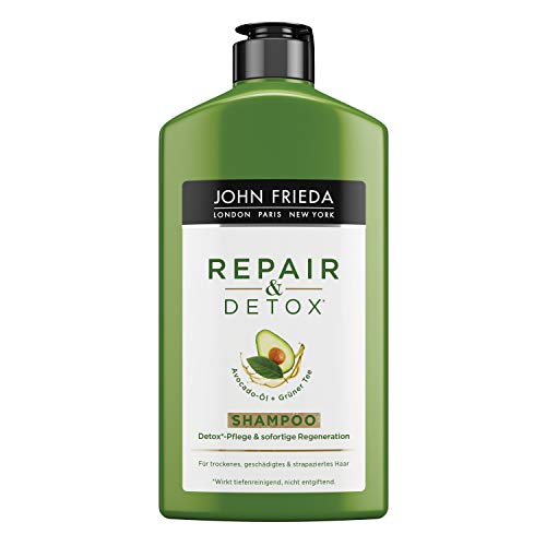 John Frieda Repair & Detox Champú – con aceite de aguacate y té verde – para cabello strapaziertes, 250 ml