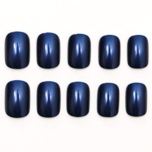 Jovono 24 uñas postizas de color azul sólido para mujeres y niñas (sin pegamento)