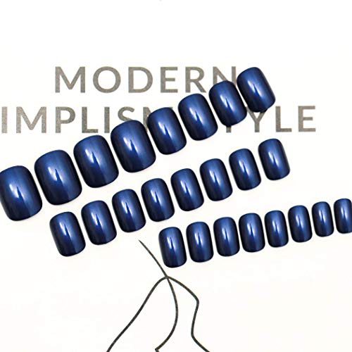 Jovono 24 uñas postizas de color azul sólido para mujeres y niñas (sin pegamento)