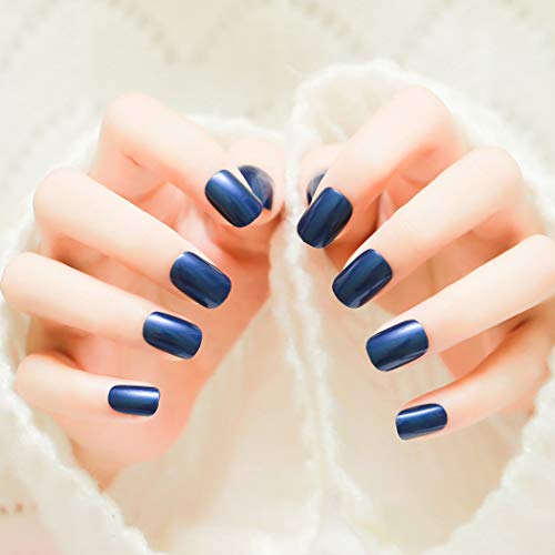 Jovono 24 uñas postizas de color azul sólido para mujeres y niñas (sin pegamento)