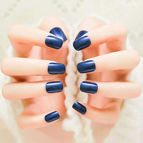 Jovono 24 uñas postizas de color azul sólido para mujeres y niñas (sin pegamento)