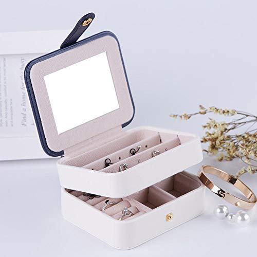 Joyero caja de almacenamiento de la mano pendientes de maquillaje joyería de múltiples capas de la caja de cuero de imitación Material de princesa europea portátil trompeta Mini llevar fácil mI MianYa