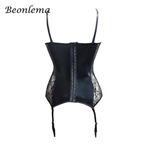 JOYOTER Corsé Negro para Mujer Overbust See Through Lace Lencería Sexy Faux Leather Gothic Bustiers