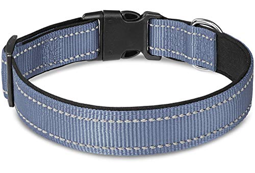 Joytale Collar Perro Reflectante,Nylon Collar Acolchado con Neopreno,Ajustable para Perros Mediano,35-50cm,Gris