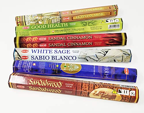 JRose Collections - Varillas de incienso con carro de acero inoxidable, color blanco salvia, sándalo, buena salud, mirra, sandalia canela, almizcle egipcio (H22)