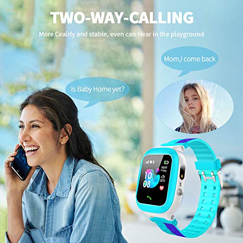 Jslai Niños Smartwatch Imprägniern,Inteligente Relojes Telefono, LBS Tracker de Alarma SOS Infantil Relojes de Pulsera Cámara Reloj móvil Mejor Regalo para Niño niña de 3-12 años (Blue)