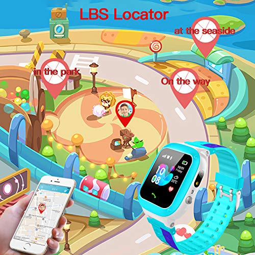 Jslai Niños Smartwatch Imprägniern,Inteligente Relojes Telefono, LBS Tracker de Alarma SOS Infantil Relojes de Pulsera Cámara Reloj móvil Mejor Regalo para Niño niña de 3-12 años (Blue)