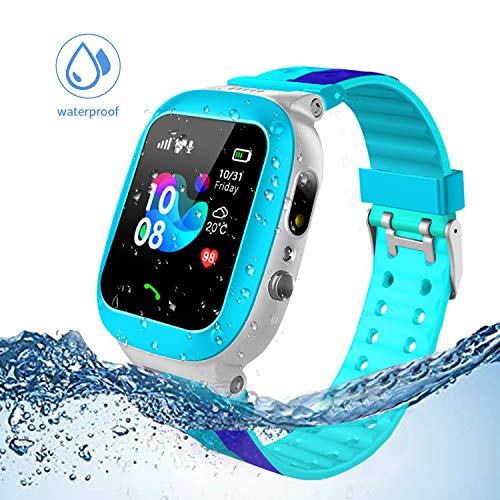 Jslai Niños Smartwatch Imprägniern,Inteligente Relojes Telefono, LBS Tracker de Alarma SOS Infantil Relojes de Pulsera Cámara Reloj móvil Mejor Regalo para Niño niña de 3-12 años (Blue)
