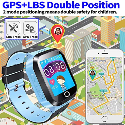Jslai Niños Smartwatch Relojes, GPS/LBS Kids Smart Watch de Alarma SOS Infantil Relojes de Pulsera Cámara Reloj móvil Mejor Regalo para Niño niña de 3-12 años Compatible con iOS/Android