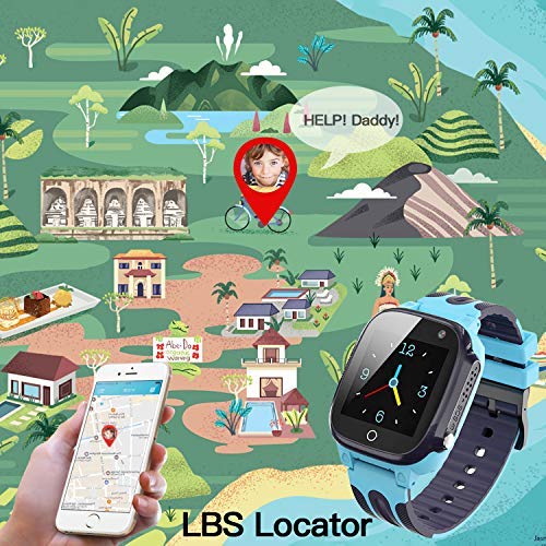 Jslai Smartwatch Niños Impermeable,Reloj Inteligente para Niños,LBS Localizador Reloj del Teléfono,Kids Smartwatch Phone con Call SOS Cámara para Niño Niña Cumpleaños (Azul)