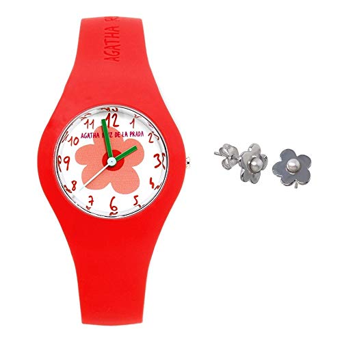 Juego Agatha Ruiz de la Prada reloj AGR220 rojo anaranjado pendientes plata Ley 925m perla - Modelo: AGR220