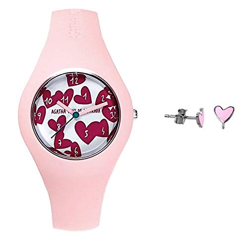 Juego Agatha Ruiz de la Prada reloj AGR222 pendientes plata Ley 925m corazón rosa pastel - Modelo: AGR222