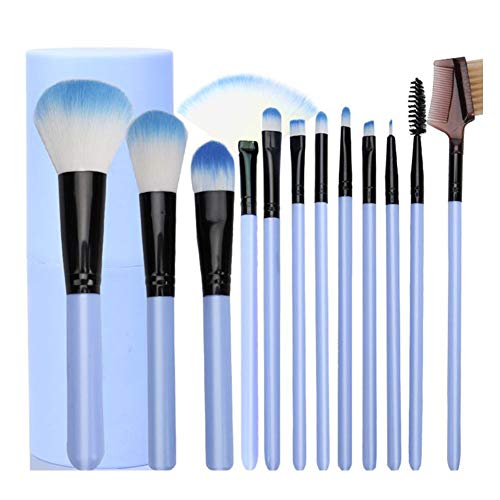 Juego de 12 brochas de Maquillaje con Funda Profesional para Maquillaje para Base de Polvo, Sombra de Ojos, delineador de Ojos, Labios-Azul