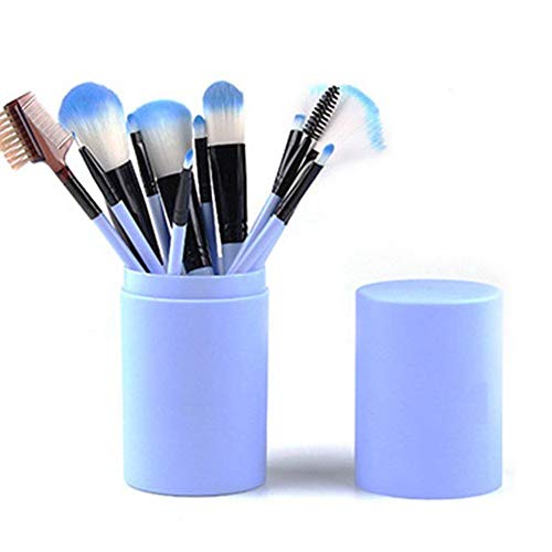 Juego de 12 brochas de Maquillaje con Funda Profesional para Maquillaje para Base de Polvo, Sombra de Ojos, delineador de Ojos, Labios-Azul