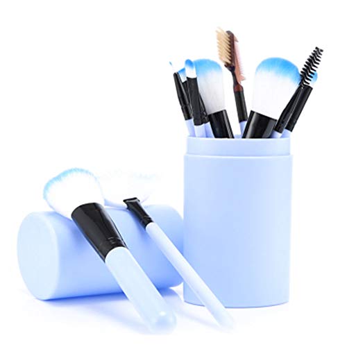 Juego de 12 brochas de Maquillaje con Funda Profesional para Maquillaje para Base de Polvo, Sombra de Ojos, delineador de Ojos, Labios-Azul