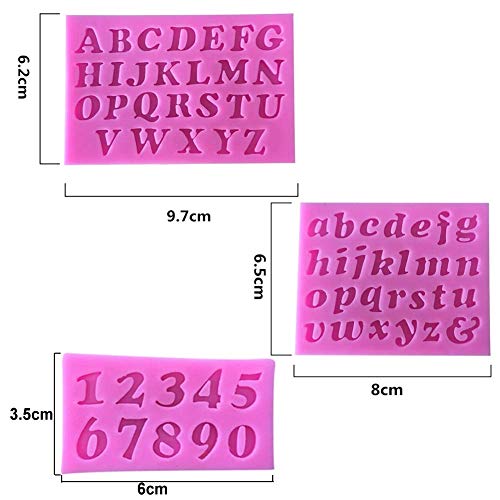 Juego de 14 herramientas de decoración de fondant Simuer de 3 piezas con forma de número y letra, moldes de silicona para decoración de tartas, jabón, chocolate y jabón.