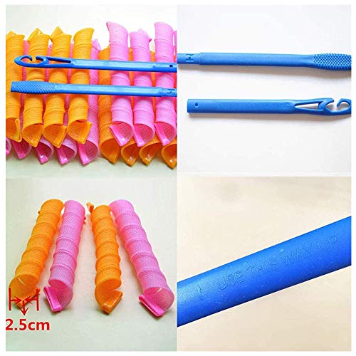 Juego de 18 rizadores de pelo mágicos en espiral y 2 ganchos de peinado, Magic Hair Curlers Spiral Curls Styling Kit, rizadores de pelo sin calor para cabello de menos de 45 cm