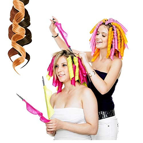Juego de 18 rizadores de pelo mágicos en espiral y 2 ganchos de peinado, Magic Hair Curlers Spiral Curls Styling Kit, rizadores de pelo sin calor para cabello de menos de 45 cm
