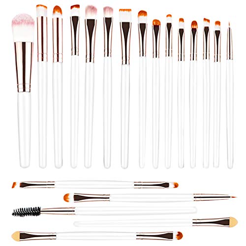 Juego de 20 brochas de maquillaje, base en polvo, sombra de ojos, delineador de ojos, brochas cosméticas para labios, kit de aseo (blanco y marrón) ideal para uso profesional y diario
