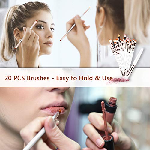 Juego de 20 brochas de maquillaje, base en polvo, sombra de ojos, delineador de ojos, brochas cosméticas para labios, kit de aseo (blanco y marrón) ideal para uso profesional y diario