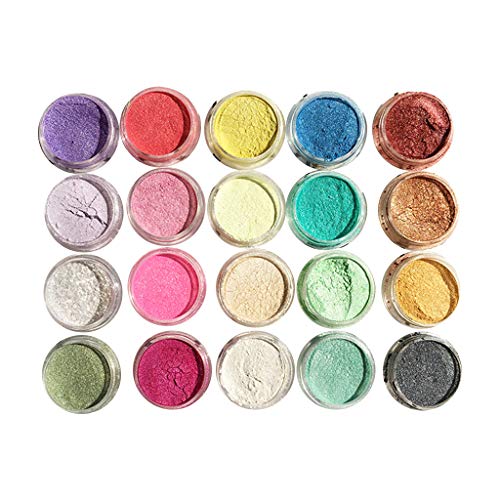Juego de 20 pigmentos en polvo de resina epoxi Mica, set de jabón, baño de color, sombra de ojos y maquillaje de labios