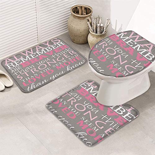 Juego de 3 alfombrillas de baño para asiento de inodoro, fundas de asiento de inodoro, con texto en inglés «Always Remember You are Braver», alfombrilla de pedestal y tapa de inodoro.