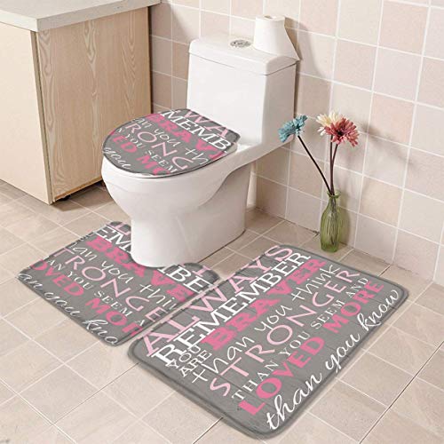 Juego de 3 alfombrillas de baño para asiento de inodoro, fundas de asiento de inodoro, con texto en inglés «Always Remember You are Braver», alfombrilla de pedestal y tapa de inodoro.