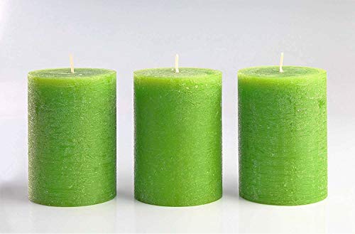 Juego de 3 velas pilar en verde sin fragancia, de 7,5 x 10 cm ideal para bodas, restaurantes, decoración del hogar, balnearios, iglesias, con mecha de algodón sin humo por Melt Candle Company